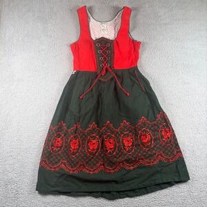 Vintage Dirndl Dress Womens 40 Embroidered Rose Folk Bavarian Alpine Oktoberfest